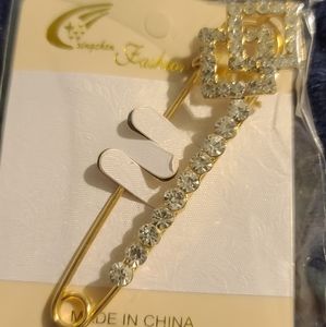 Gold-tone crystal geometric broach lapel pin